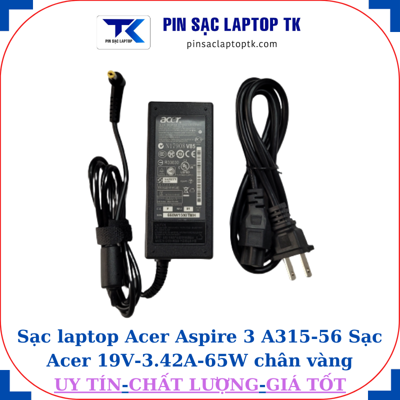 Sạc laptop Acer Aspire-3 A315 56 Sạc Acer 19V-3.42A-65W củ sạc+ dây nguồn