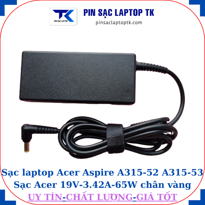 Sạc laptop Acer Aspire 5745G 5745Z Sạc Acer 19V-3.42A-65W chân vàng 5.5mm*1.7mm