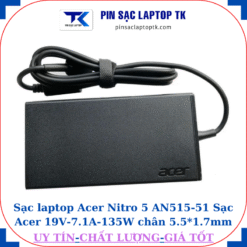 Sạc laptop Acer Nitro-5 AN515 51 Sạc Acer 19V-7.1A-135W chân tím 5.5*1.7mm, logo acer dập chìm