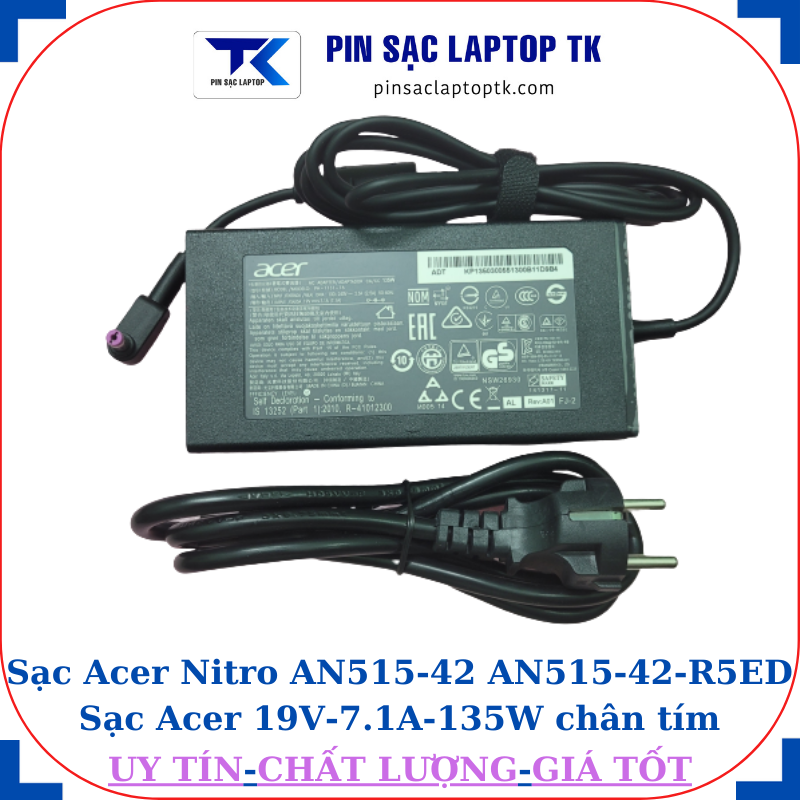 Sạc laptop Acer Nitro AN515 42 AN515 42 R5ED Sạc Acer 19V-7.1A-135W, củ sạc+ dây nguồn