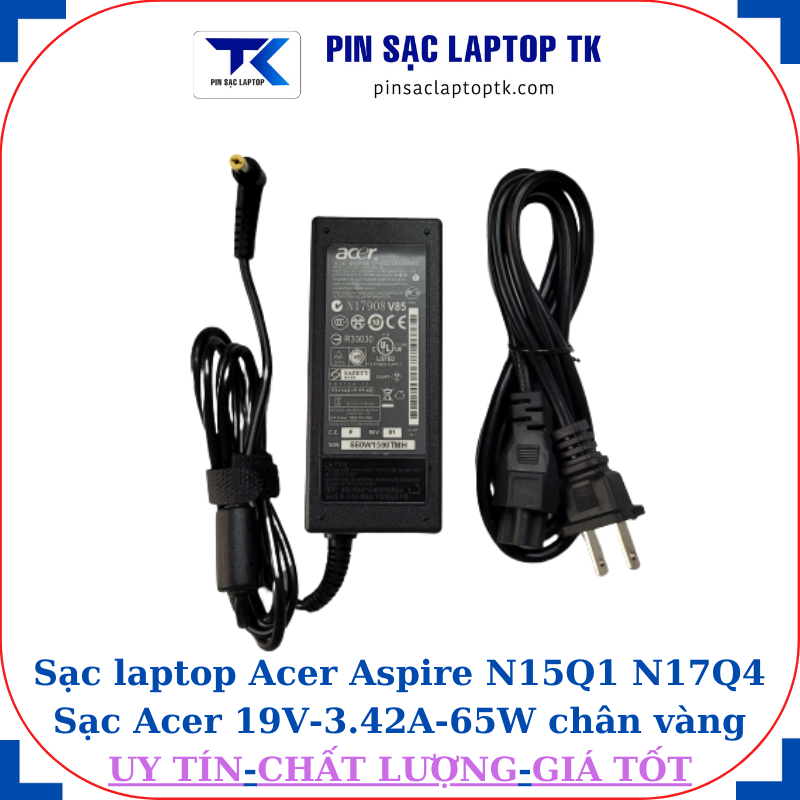 Sạc Acer Aspire N15Q1 N17Q4 Sạc Acer 19V-3.42A-65W, củ sạc+ dây nguồn