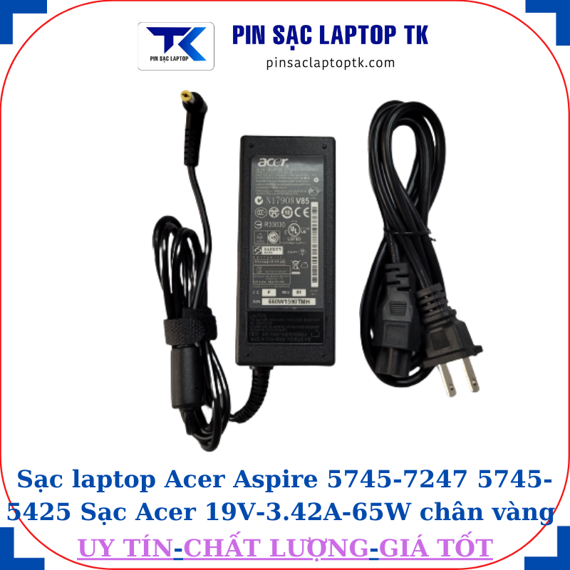 Sạc laptop Acer Aspire 5745 7247 5745 5425 Sạc Acer 19V-3.42A-65W củ sạc+ dây nguồn