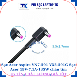 Sạc laptop Acer Aspire VN7 591 VX5 591G Sạc Acer 19V-7.1A-135W chân tím 5.5*1.7mm * Thông số kỹ thuật Sạc laptop Acer Aspire VN7 591 VX5 591G Sạc Acer 19V-7.1A-135W chân tím 5.5*1.7mm: Sạc laptop Acer Aspire VN7-591 VX5-591G - Hãng : Design by Acer - Điện áp vào : 100V – 240v - Điện áp ra : 19V – 7.1A - Công suất : 135W - Loại chân cắm : chân tím 5.5*1.7mm - Loại hàng : Chữ nhật Zin (Original) - Màu : Đen - Bảo hành : 12 tháng, 1 đổi 1 - Ship COD toàn quốc, HCM và Hà Nội ship hỏa tốc trong 1h - Địa chỉ mua hàng: 41/1A đường Gò Cát, tp. Thủ Đức, tp. HCM - Liên hệ: 0813.77.15.19 * Hướng dẫn sử dụng Sạc laptop Acer Aspire VN7-591 VX5-591G Sạc Acer 19V-7.1A-135W chân tím 5.5*1.7mm: Để sử dụng sạc Laptop bền và máy tính của bạn được ổn định nên sử dụng sạc đúng cách như sau: - Cấm điện Adapter trước để có nguồn ổn định sau đó mới cấm Jack sạc vào máy tính. Khi rút Adaptor nên rút Jack ở máy tính ra trước sau đó rút nguồn 220v - Với sạc cùng hãng có cùng điện áp có thể sử dụng loại Adapter có công suất lớn hơn để thay thế cho loại nhỏ hơn, không được sử dụng loại có công suất nhỏ hơn sẽ làm cho máy có thể không sạc được pin, dòng không đủ gây chập chờn. - Không nên cắm sạc suốt cho dù đang tắt máy tính. - Khi bạn thấy Adapter nóng lên một cách bất thường, hãy rút ngay jack sạc khỏi máy tính và rút nguồn điện ra sau đó nhờ 1 người có chuyên môn kiểm tra * Shop cam kết sản phẩm Sạc laptop Acer Aspire VN7-591 VX5-591G Sạc Acer 19V-7.1A-135W chân tím 5.5*1.7mm: - Sản phẩm bán ra là sản phẩm mới 100% - Shop luôn đặt chất lượng các sản phẩm lên hàng đầu, cung cấp các sản phẩm theo đúng tiêu chuẩn với chất lượng tốt nhất - Giá cả cạnh tranh, phù hợp túi tiền của bạn - Đáp ứng mọi yêu cầu của khách hàng trong thời gian ngắn nhất - Bảo hành nhanh chóng, nghiêm túc, chính xác * Cách bảo quản và bảo dưỡng Sạc laptop Acer Aspire VN7 591 VX5 591G Sạc Acer 19V-7.1A-135W chân tím 5.5*1.7mm: - Tránh để bộ sạc ở nơi ẩm ướt hoặc quá nóng - Bảo quản bộ sạc ở nơi khô ráo, thoáng mát để tránh hư hỏng. - Dây nguồn không bị gập, xoắn, khi sử dụng và cất giữ, tránh để dây nguồn bị gập hoặc xoắn quá mức để kéo dài tuổi thọ của dây. - Thường xuyên kiểm tra định kỳ bộ sạc và dây nguồn để đảm bảo không có dấu hiệu hư hỏng nào, thay thế kịp thời nếu cần. * Điều kiện bảo hành Sạc laptop Acer Aspire VN7-591 VX5-591G Sạc Acer 19V-7.1A-135W chân tím 5.5*1.7mm: - Sạc còn nguyên tem bảo hành và còn trong thời gian bảo hành - Không bị vô nước, cháy nổ, đứt dây - Không bể, vỡ, côn trùng cắn pin#sạc#laptop#tk Sạc laptop Acer Aspire VN7-591 VX5-591G Sạc Acer 19V-7.1A-135W chân tím 5.5*1.7mm