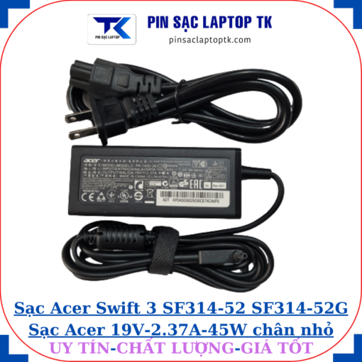 Sạc Acer TravelMate P214-41 P214-41-G2 P214-41-G3 Sạc Acer 19V-2.37A-45W chân nhỏ, củ sạc+ dây nguồn
