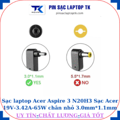 Sạc laptop Acer Aspire 3 N20H3 Sạc Acer 19V-3.42A-65W chân nhỏ 3.0mm*1.1mm