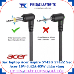 Sạc laptop Acer Aspire 5742G 5742Z Sạc Acer 19V-3.42A-65W chân vàng 5.5mm*1.7mm