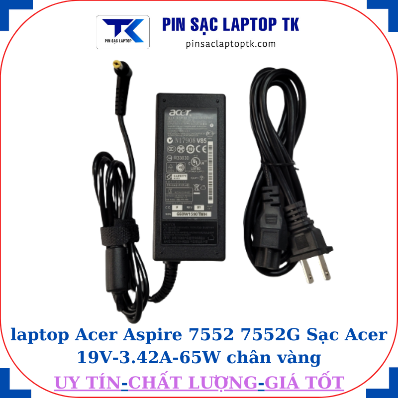 Sạc Acer Aspire 7552 7552G Sạc Acer 19V-3.42A-65W củ sạc+ day nguồn