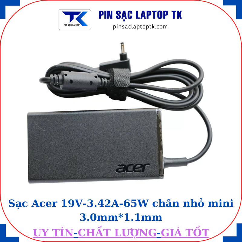 Sạc Acer 19V-3.42A-65W chân nhỏ, logo Acer dập chìm