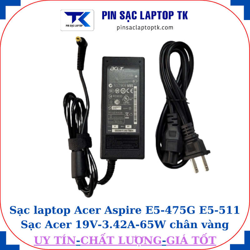 Sạc Acer Aspire E5-475G E5-511 Sạc Acer 19V-3.42A-65W củ sạc+ dây nguồn
