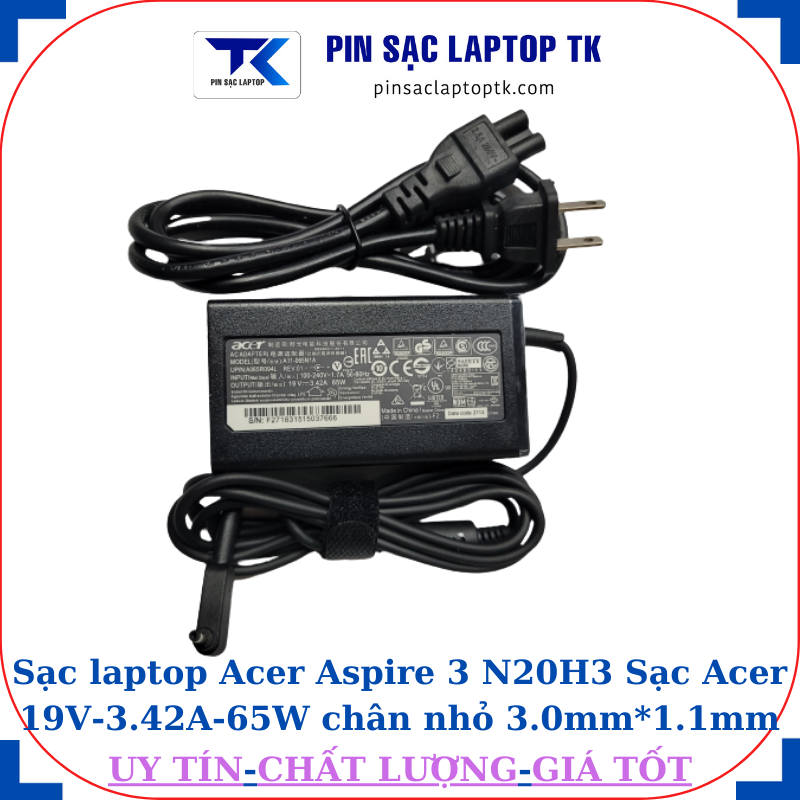 Sạc Acer Aspire 3 N20H3 Sạc Acer 19V-3.42A-65W củ sạc + dây nguồn