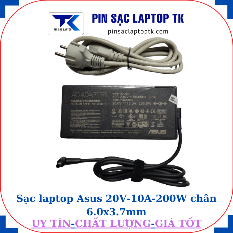 Sạc laptop Asus 20V 10A 200W chân 6.0x3.7mm, củ sạc+ dây nguồn