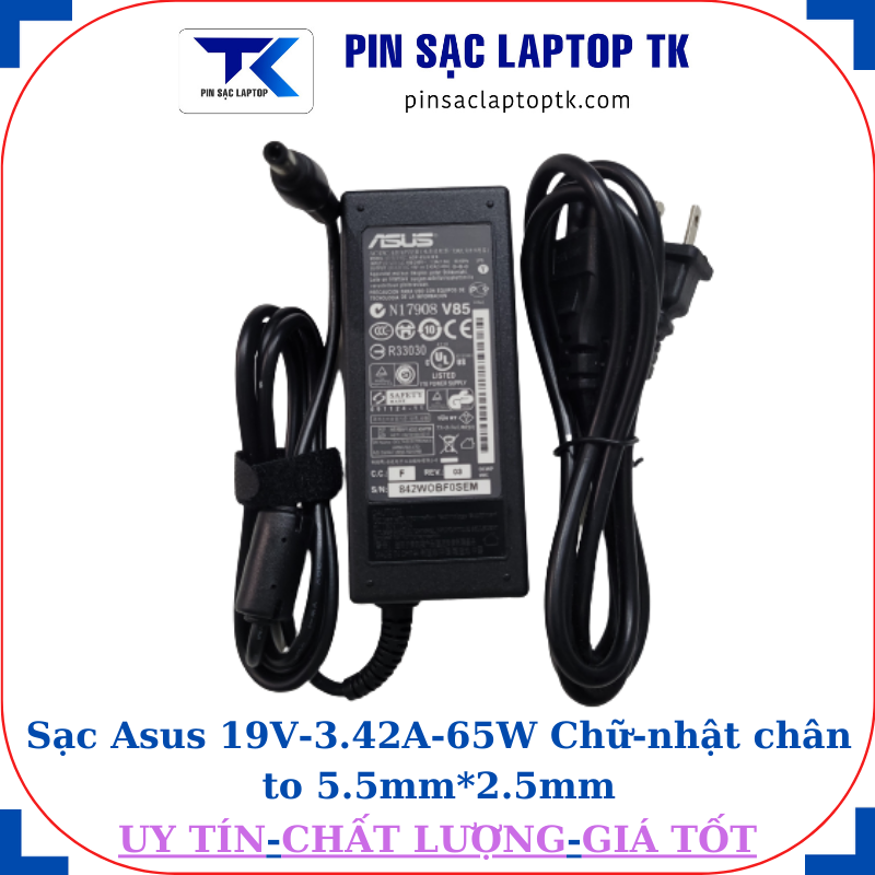 Sạc Asus 19V-3.42A-65W Chữ-nhật chân to