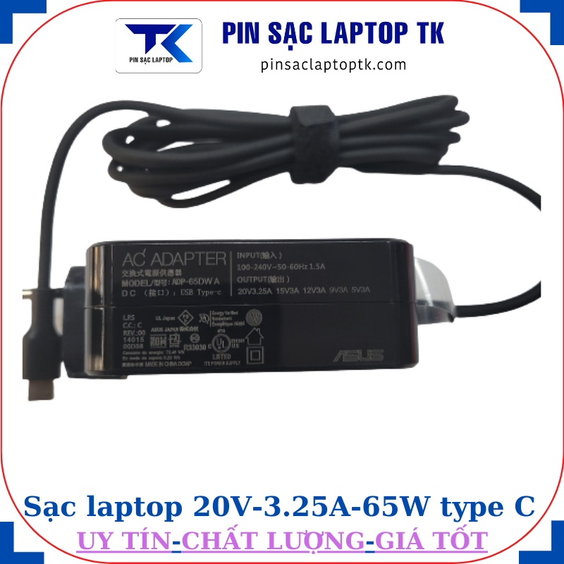Sạc Asus 20V 3.25A 65W type C, thông số sạc