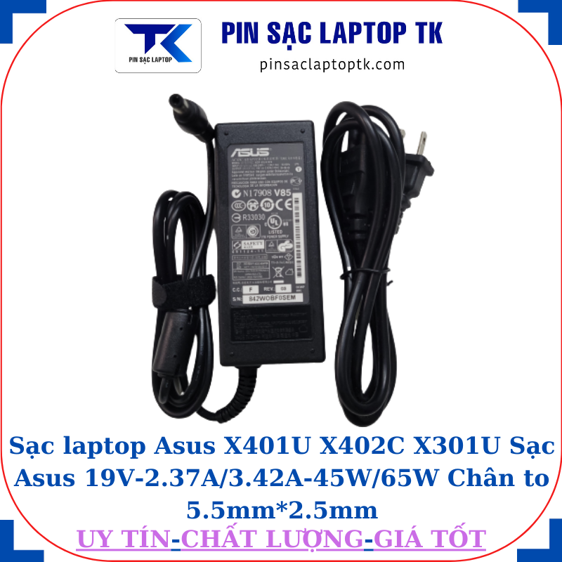 Sạc Asus X401U X402C X301U Sạc Asus 19V-2.37A/3.42A-45W/65W Chân to 5.5mm*2.5mm, 65W chữ nhật