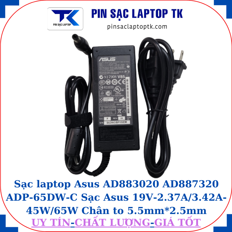 Sạc Asus AD883020 AD887320 ADP-65DW-C Sạc Asus 19V-2.37A/3.42A-45W/65W Chân to 5.5mm*2.5mm, 65W chữ nhật
