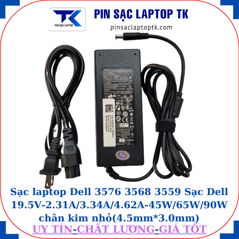 Sạc Dell 3576 3568 3559 Sạc Dell 19.5V-2.31A/3.34A/4.62A-45W/65W/90W chân kim nhỏ(4.5mm*3.0mm), sạc 90W