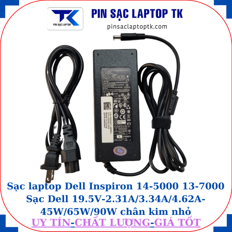 Sạc Dell Inspiron 14-5000 13-7000 Sạc Dell 19.5V-2.31A/3.34A/4.62A-45W/65W/90W chân kim nhỏ(4.5mm*3.0mm), Sạc 90W