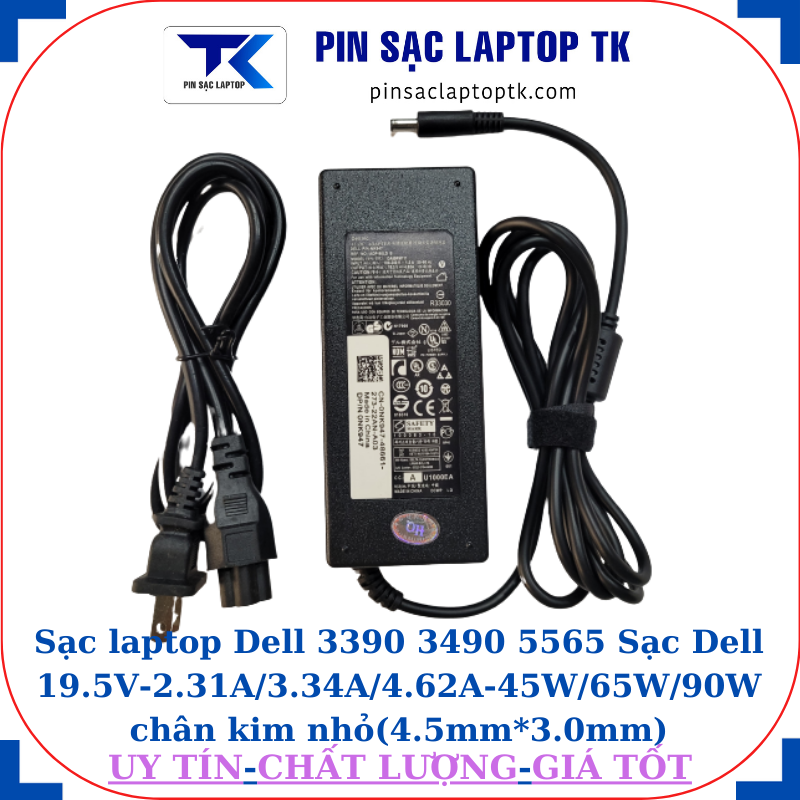 Sạc Dell 3390 3490 5565 Sạc Dell 19.5V-2.31A/3.34A/4.62A-45W/65W/90W chân kim nhỏ(4.5mm*3.0mm), Sạc 90W