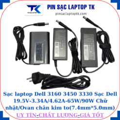 Sạc Dell 3160 3450 3330 Sạc Dell 19.5V-3.34A/4.62A-65W/90W Chữ nhật/Ovan chân kim to(7.4mm*5.0mm)