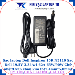 Sạc Dell Inspiron 15R N5110 Sạc Dell 19.5V-3.34A/4.62A-65W/90W Chữ nhật/Ovan chân kim to(7.4mm*5.0mm), sạc 65W chữ nhật
