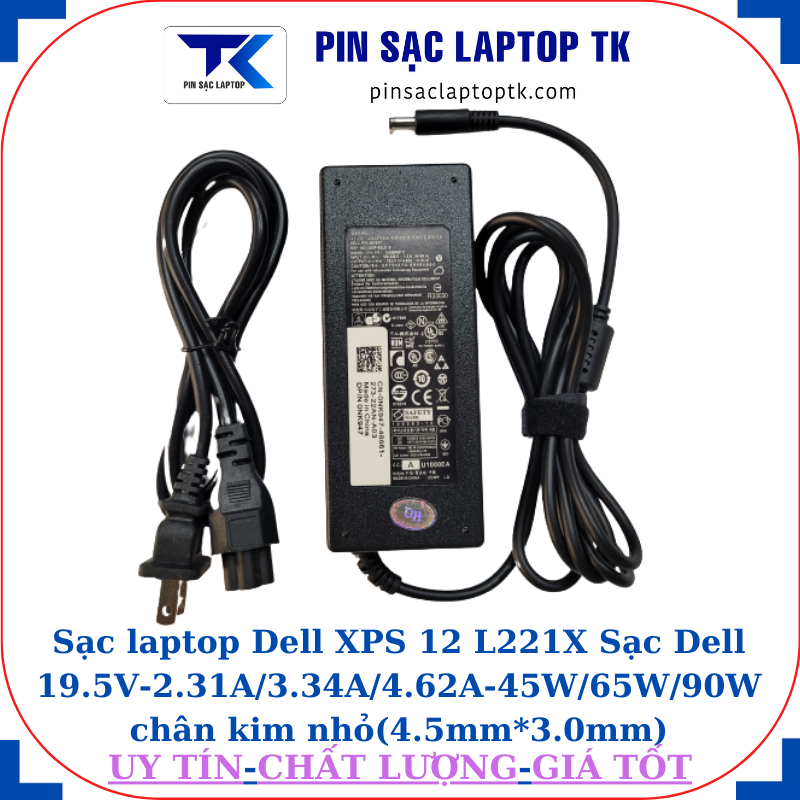 Sạc Dell XPS 12 L221X Sạc Dell 19.5V-2.31A/3.34A/4.62A-45W/65W/90W chân kim nhỏ(4.5mm*3.0mm), Sạc 90W