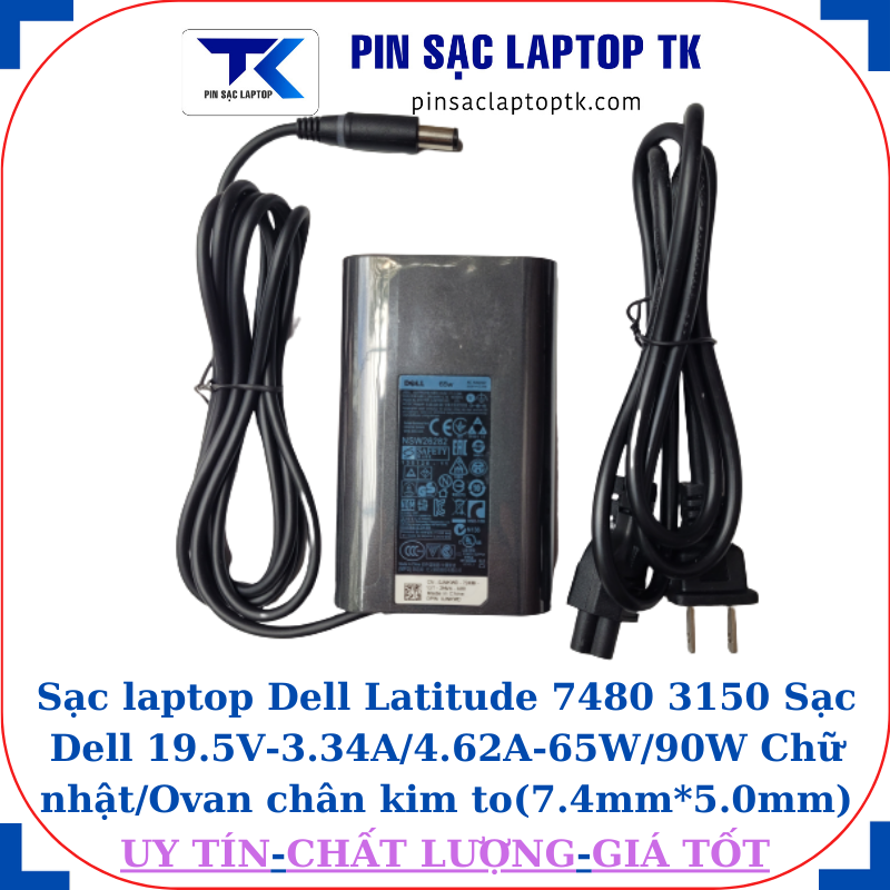 Sạc Dell Latitude 7480 3150 Sạc Dell 19.5V-3.34A/4.62A-65W/90W Chữ nhật/Ovan chân kim to(7.4mm*5.0mm), sạc 65W Ovan