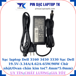 Sạc Dell 3160 3450 3330 Sạc Dell 19.5V-3.34A/4.62A-65W/90W Chữ nhật/Ovan chân kim to(7.4mm*5.0mm), sạc 65W chữ nhật