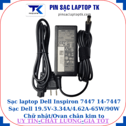 Sạc Dell Inspiron 7447 14-7447 Sạc Dell 19.5V-3.34A/4.62A-65W/90W Chữ nhật/Ovan chân kim to(7.4mm*5.0mm), sạc 65W chữ nhật