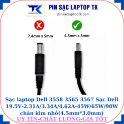 Sạc laptop Dell 3558 3565 3567 Sạc Dell 19.5V-2.31A/3.34A/4.62A-45W/65W/90W chân kim nhỏ(4.5mm*3.0mm)