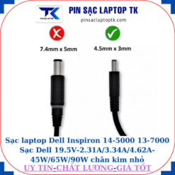 Sạc laptop Dell Inspiron 14-5000 13-7000 Sạc Dell 19.5V-2.31A/3.34A/4.62A-45W/65W/90W chân kim nhỏ(4.5mm*3.0mm)