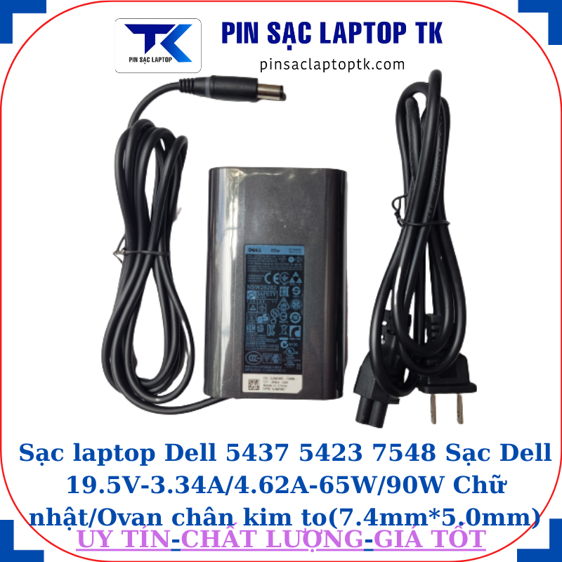 Sạc Dell 5437 5423 7548 Sạc Dell 19.5V-3.34A/4.62A-65W/90W Chữ nhật/Ovan chân kim to(7.4mm*5.0mm), sạc 65W ovan