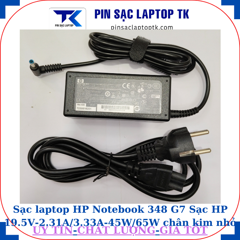 Sạc HP Notebook 348 G7 Sạc HP 19.5V-2.31A/3.33A-45W/65W chân kim nhỏ màu xanh(4.5mm*3.0mm), sạc 45W