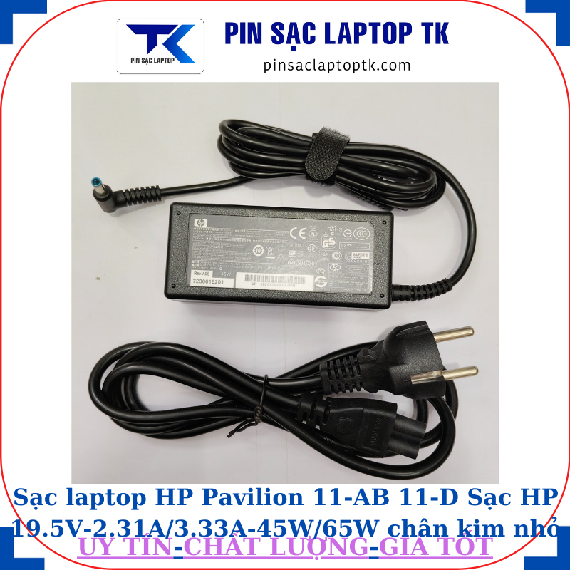 Sạc HP Pavilion 11-AB 11-D Sạc HP 19.5V-2.31A/3.33A-45W/65W chân kim nhỏ màu xanh(4.5mm*3.0mm), sạc 45W