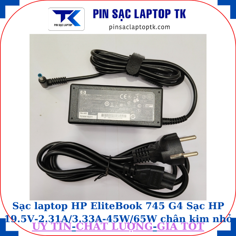 Sạc HP EliteBook 745 G4 Sạc HP 19.5V-2.31A/3.33A-45W/65W chân kim nhỏ màu xanh(4.5mm*3.0mm), sạc 45W