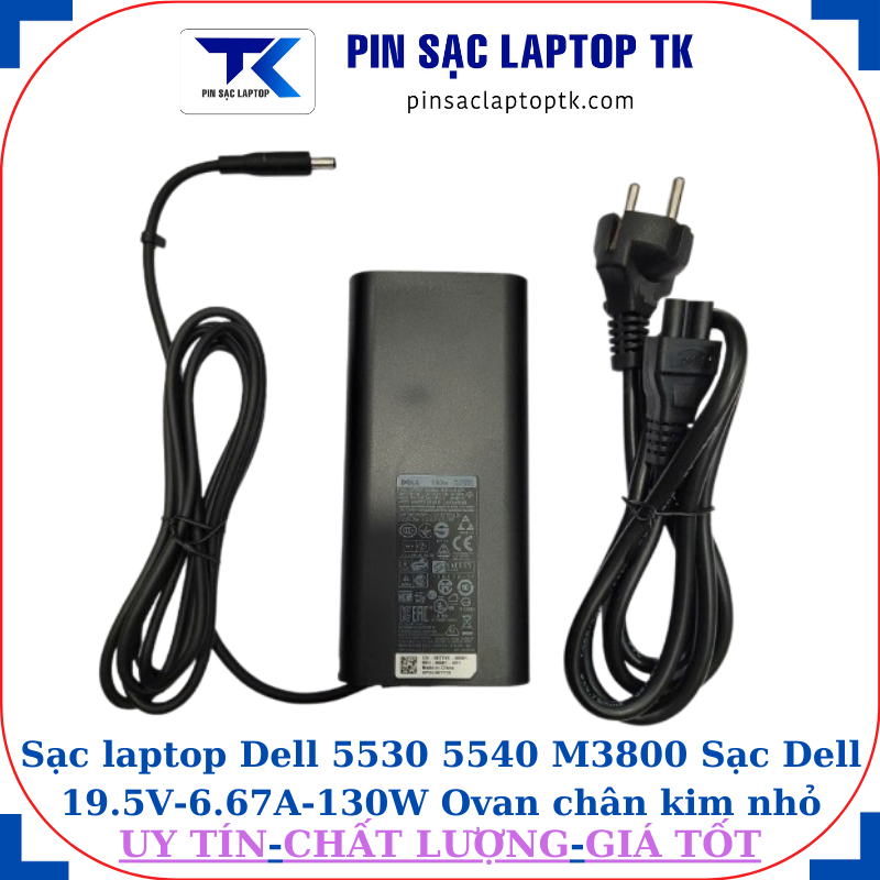 Sạc Dell 5530 5540 M3800 Sạc Dell 19.5V-6.67A-130W Ovan chân kim nhỏ(4.5mm*3.0mm), đủ bộ