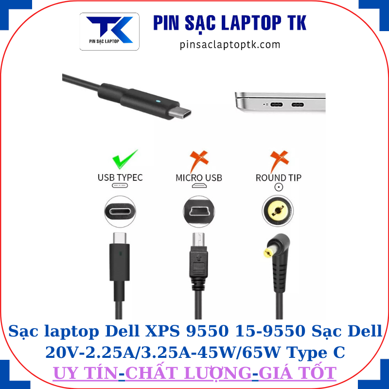 Sạc laptop Dell XPS 9550 15-9550 Sạc Dell 20V-2.25A/3.25A-45W/65W Type C
