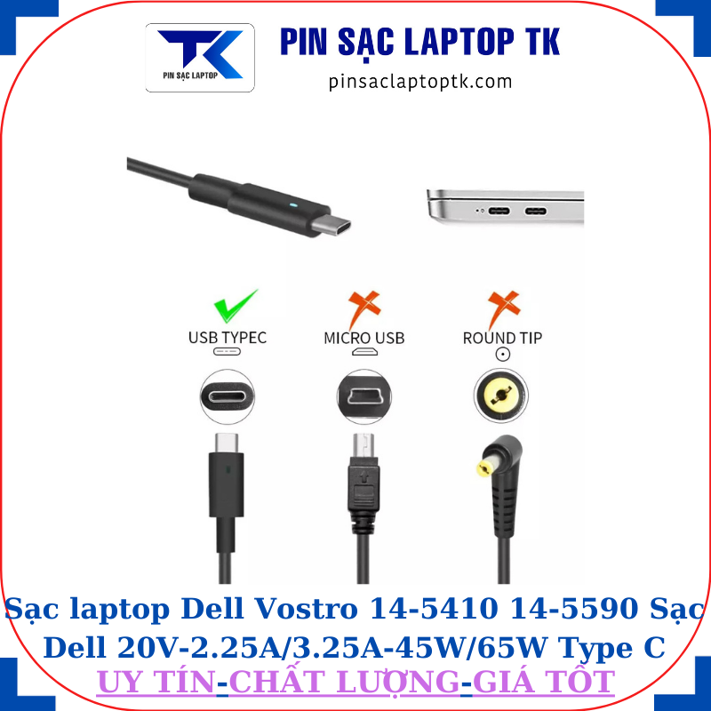 Sạc laptop Dell Vostro 14-5410 14-5590 Sạc Dell 20V-2.25A/3.25A-45W/65W Type C