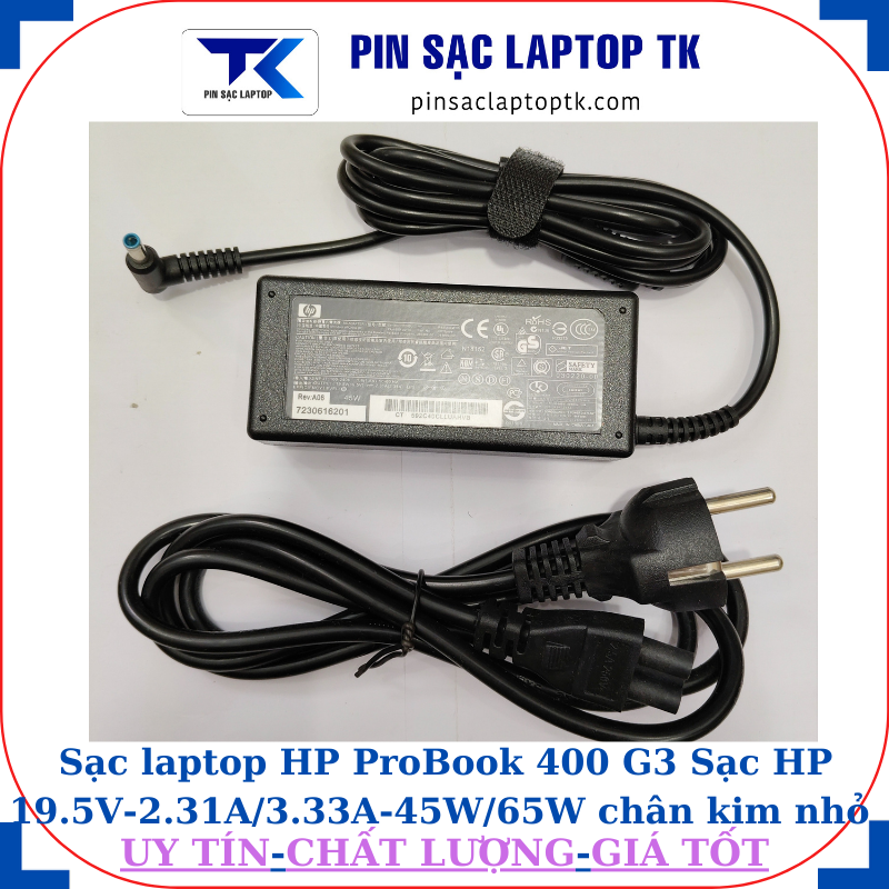 Sạc HP ProBook 400 G3 Sạc HP 19.5V-2.31A/3.33A-45W/65W chân kim nhỏ màu xanh(4.5mm*3.0mm), sạc 45W