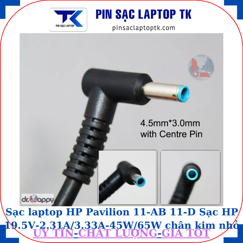 Sạc laptop HP Pavilion 11-AB 11-D Sạc HP 19.5V-2.31A/3.33A-45W/65W chân kim nhỏ màu xanh(4.5mm*3.0mm)