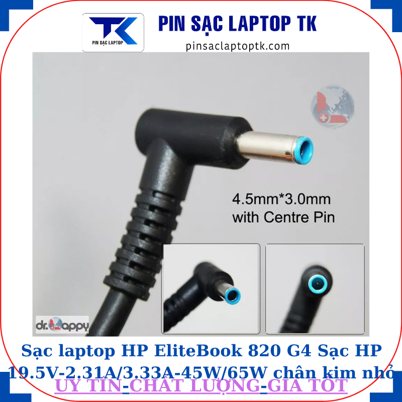 Sạc laptop HP EliteBook 820 G4 Sạc HP 19.5V-2.31A/3.33A-45W/65W chân kim nhỏ màu xanh(4.5mm*3.0mm)