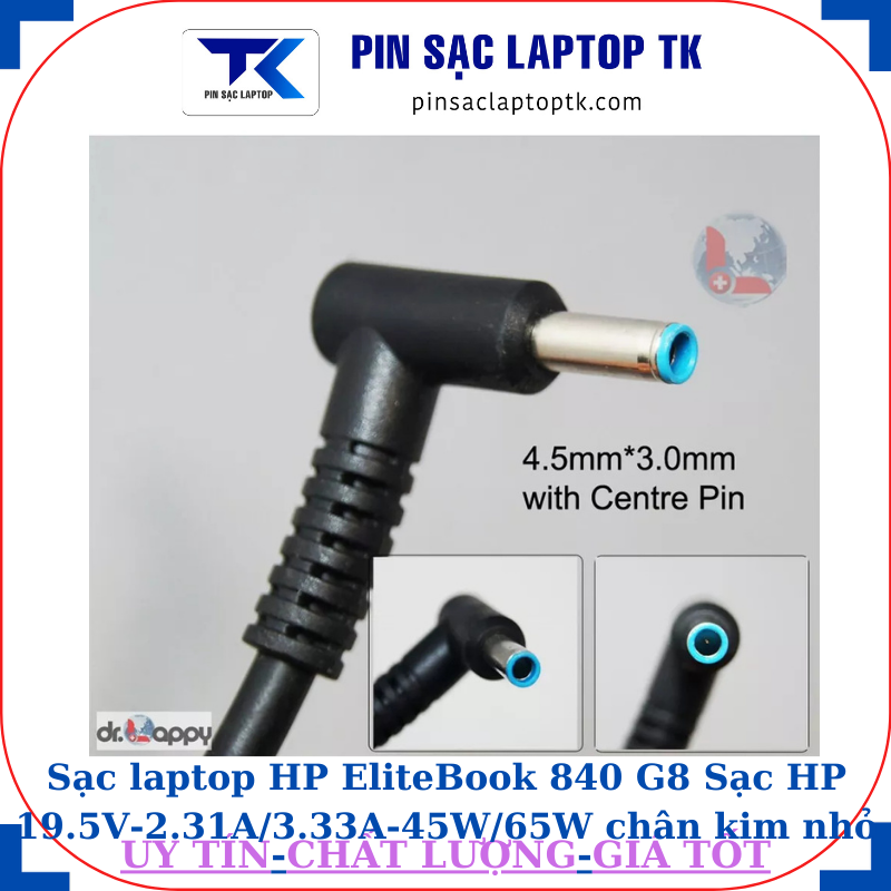 Sạc laptop HP EliteBook 840 G8 Sạc HP 19.5V-2.31A/3.33A-45W/65W chân kim nhỏ