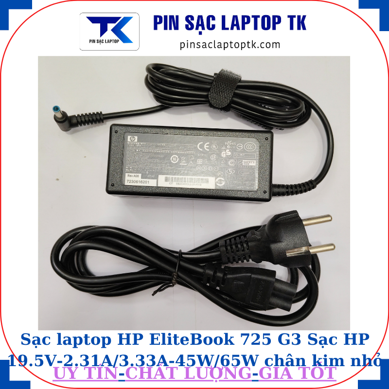 Sạc HP EliteBook 725 G3 Sạc HP 19.5V-2.31A/3.33A-45W/65W chân kim nhỏ màu xanh(4.5mm*3.0mm), sạc 45W