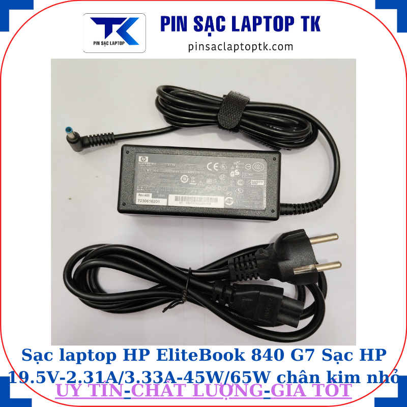 Sạc HP EliteBook 840 G7 Sạc HP 19.5V-2.31A/3.33A-45W/65W chân kim nhỏ màu xanh(4.5mm*3.0mm), sạc 45W