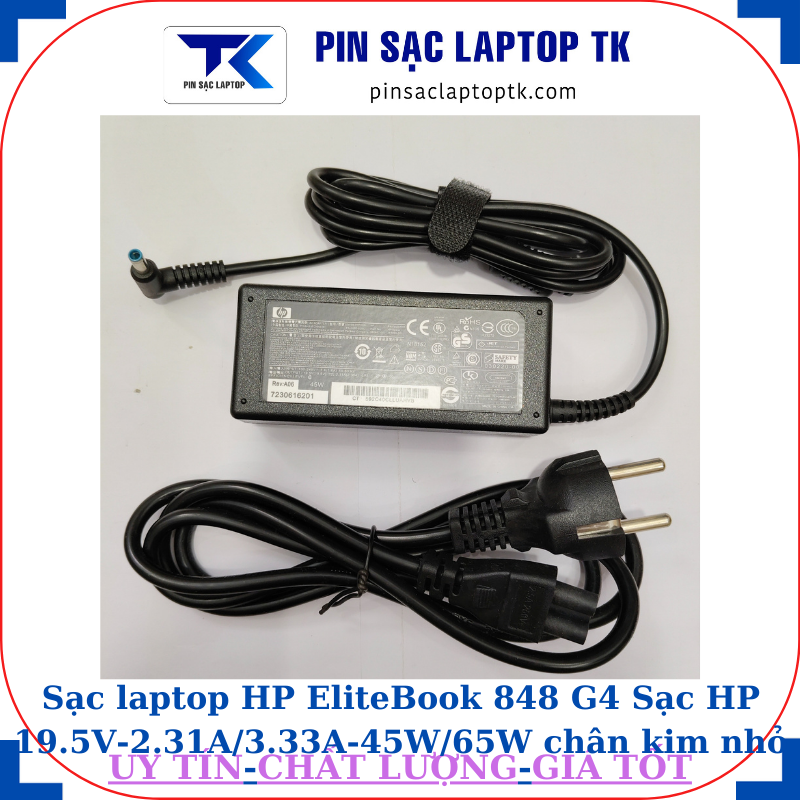 Sạc HP EliteBook 848 G4 Sạc HP 19.5V-2.31A/3.33A-45W/65W chân kim nhỏ màu xanh(4.5mm*3.0mm), sạc 45W