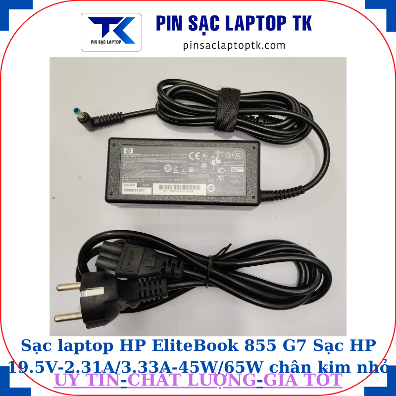 Sạc HP EliteBook 855 G7 Sạc HP 19.5V-2.31A/3.33A-45W/65W chân kim nhỏ màu xanh(4.5mm*3.0mm), sạc 65W