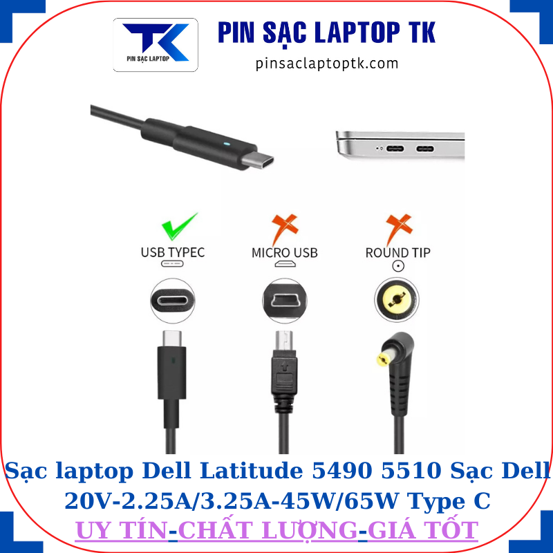 Sạc laptop Dell Latitude 5490 5510 Sạc Dell 20V-2.25A/3.25A-45W/65W Type C