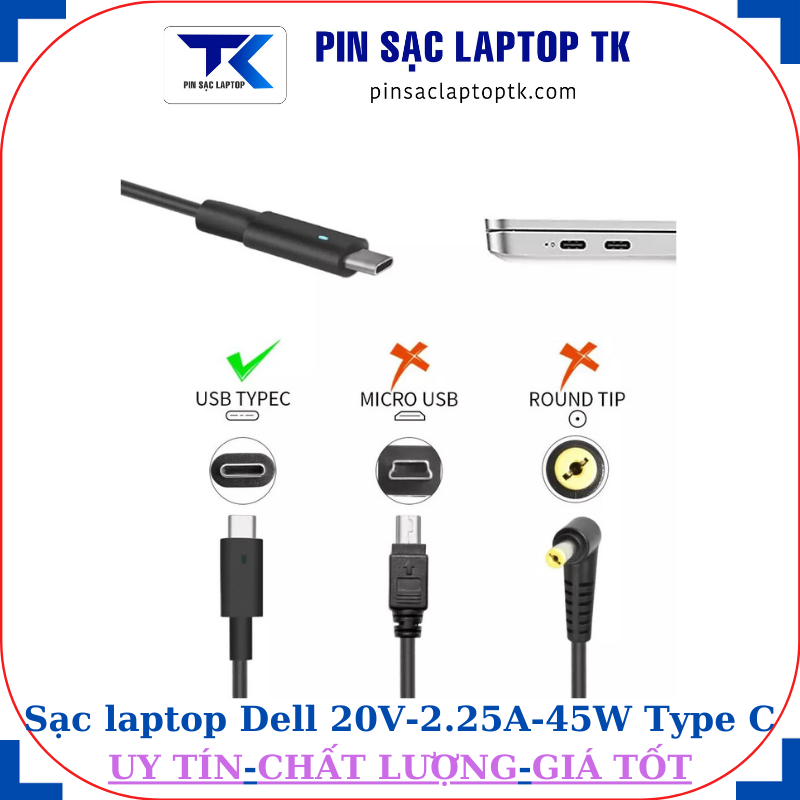 Sạc laptop Dell 20V-2.25A-45W Type C