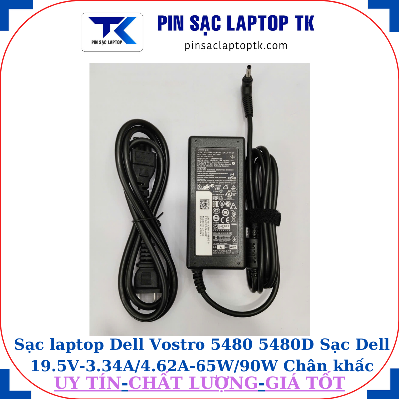 Sạc Dell Vostro 5480 5480D Sạc Dell 19.5V-3.34A/4.62A-65W/90W Chân khấc/đầu đạn(4.0*1.7mm), sạc 65W