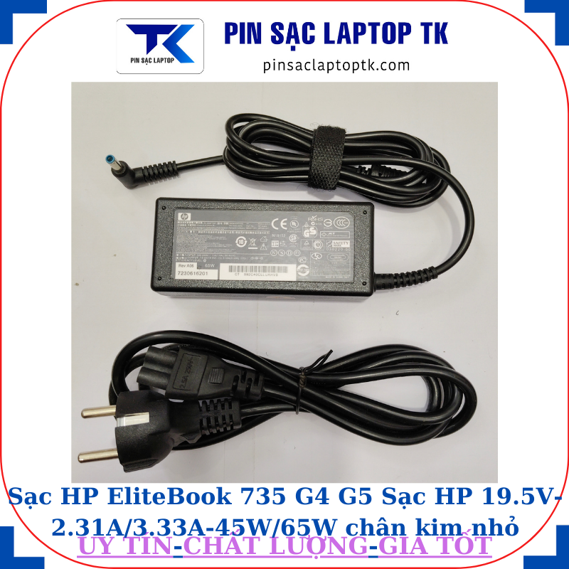 Sạc laptop HP EliteBook 735 G4 G5 Sạc HP 19.5V-2.31A/3.33A-45W/65W chân kim nhỏ màu xanh(4.5mm*3.0mm), sạc 65W
