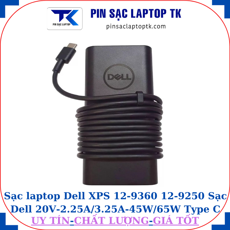 Sạc Dell XPS 12-9360 12-9250 Sạc Dell 20V-2.25A/3.25A-45W/65W Type C, logo dell